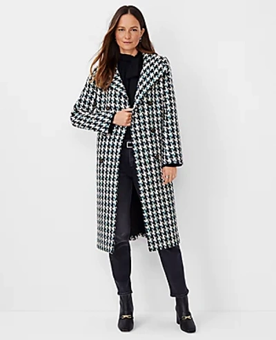 Ann Taylor Houndstooth Funnel Neck Double Breasted Coat In Black