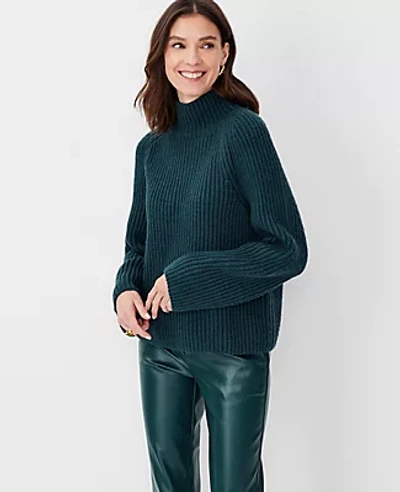 Ann Taylor Ribbed Relaxed Turtleneck Sweater In Precious Emerald
