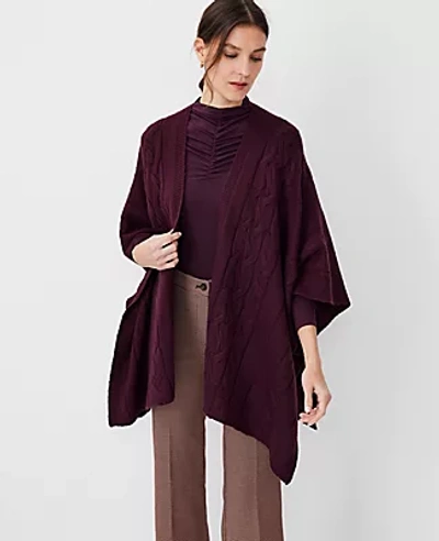 Ann Taylor Cable Open Poncho In Plum Rose