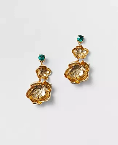 Ann Taylor Flower Double Drop Earrings In Goldtone