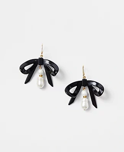 Ann Taylor Italian Collection Pearlized Bow Earrings In Black