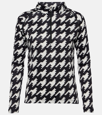 Perfect Moment Printed Jersey Top In Houndstooth-black-snow-white