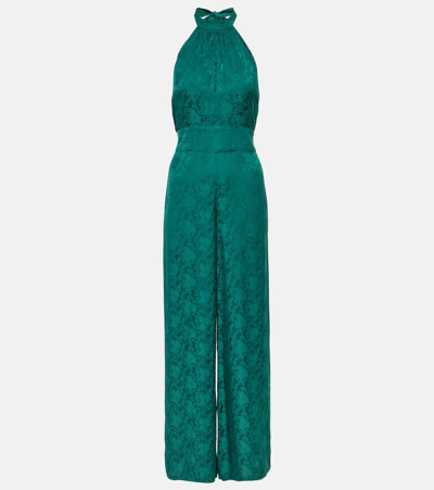 Rixo London Rocky 2 Satin-jacquard Halterneck Jumpsuit In Green