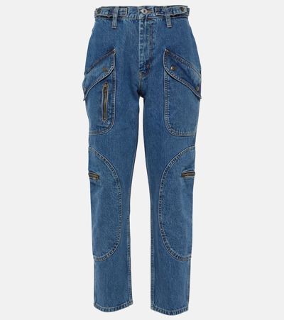 Re/done Racer High-rise Cotton Tapered Jeans In Blue