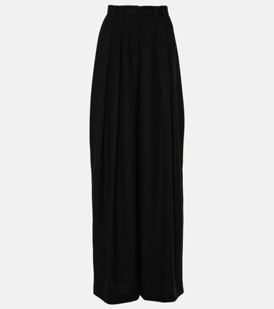 Monot Pleated Crêpe Wide-leg Pants In Black