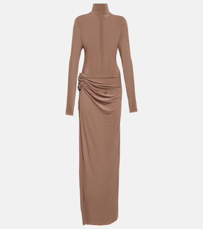Magda Butrym Floral-appliqué Jersey Maxi Dress In Brown