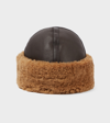 TOTÊME SHEARLING-TRIMMED LEATHER HAT