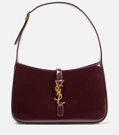 Saint Laurent Le 5 A 7 Ysl Shoulder Bag In Patent Leather In Dark Red Wine