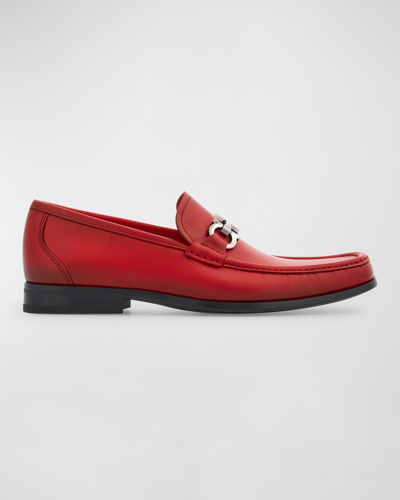 Ferragamo Men's Grandioso 2 Gancini-bit Loafers In Flame Red