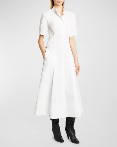 Proenza Schouler Tracey Button Slit-hem A-line Midi Shirtdress In White