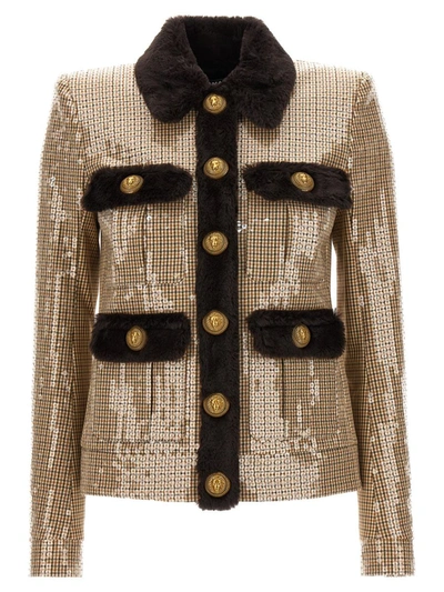 Balmain Checked Sequin-embellished Jacket In Multicolor