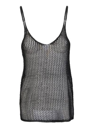 Dodo Bar Or Classic Black Tank Top From  Featuring An Open-knit Design Woven With Metalli