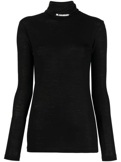 Jil Sander Funnel-neck Long-sleeve Top In Black