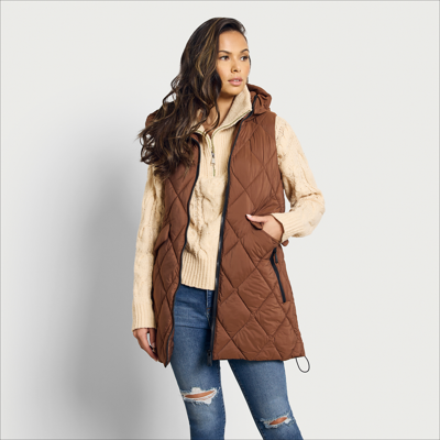 Sam Edelman Women's Long Hooded Puffer Vest In Brown