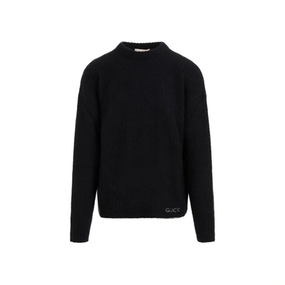 Gucci Logo Embroidered Crewneck Knit Sweater In Black