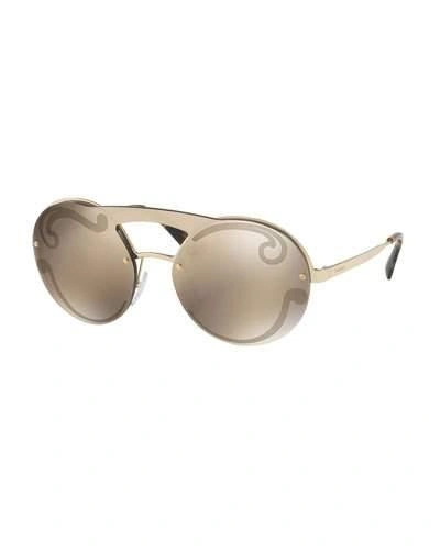 Prada Embossed Round Sunglasses In Gold