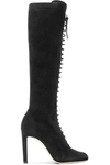JIMMY CHOO DESIREE 100 LACE-UP SUEDE KNEE BOOTS