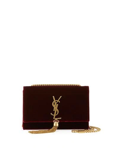 Saint Laurent 小号"kate Monogram"天鹅绒单肩包 In Bordeaux