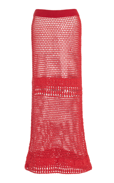 All That Remains Grace Crocheted Cotton Maxi Skirt In Red
