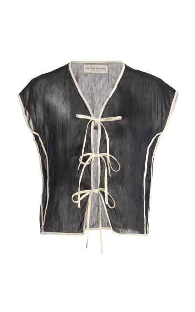 All That Remains Ana Tie-detailed Silk Vest Top In Black,white