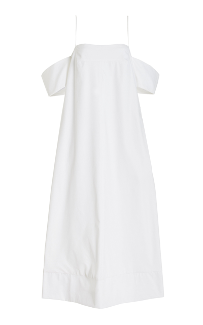 Moré Noir Sierra Off-the-shoulder Trapeze Cotton Midi Dress In White