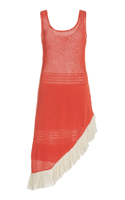 Escvdo Carisa Asymmetric Crocheted Cotton Midi Dress In Red