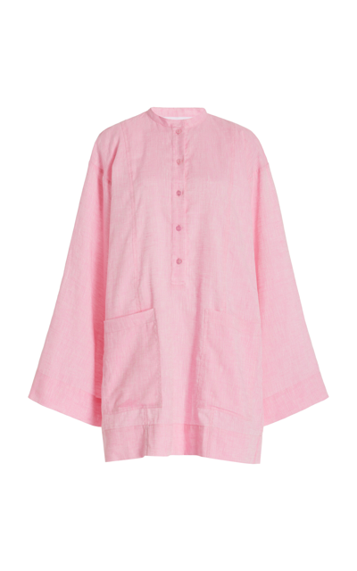 Bondi Born Leiden Organic Linen Tunic Mini Dress In Pink