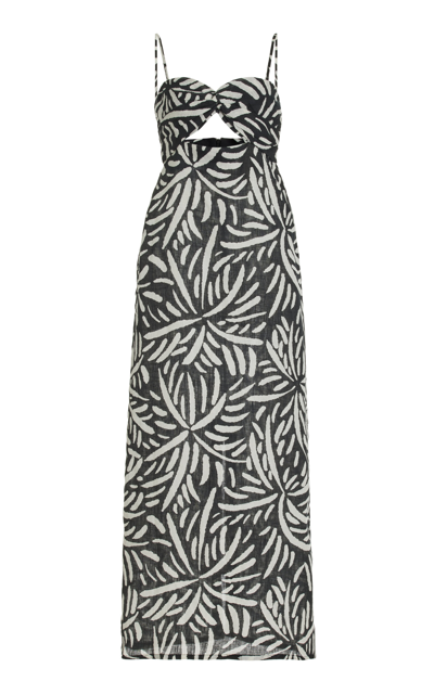 Cala De La Cruz Apia Cutout Palm-printed Linen Maxi Dress