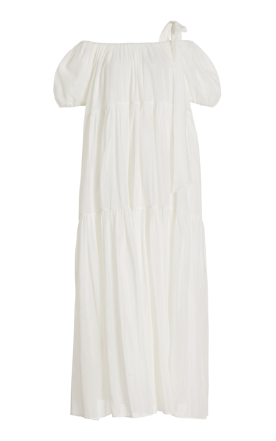 Moré Noir Joanna Tiered Cotton-silk Maxi Dress In White