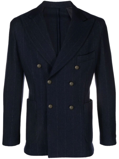 Barba Napoli Dynamic Single Breasted Pinstriped Jacket In Blue