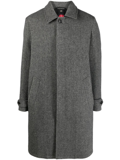 Baracuta Paul Car Coat In Herringbone Wool In Grey