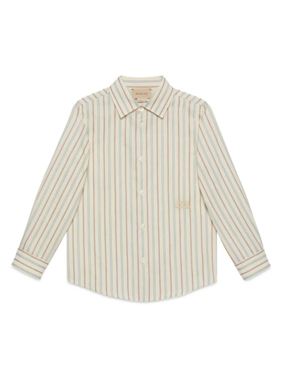 Gucci Washed Cotton Stripe Shirt In Brown