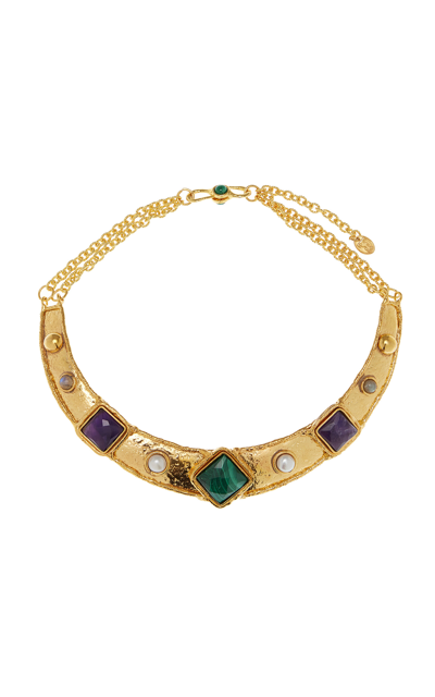 Sylvia Toledano 22k Gold-plated Malachite Pearl And Amethyst Diva Necklace In Green