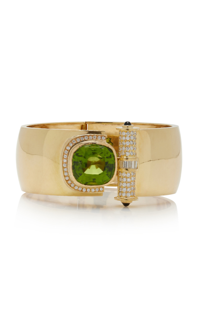 Ruth Grieco One-of-a-kind 18k Yellow Gold Diamond Onyx And Peridot Bracelet In Green