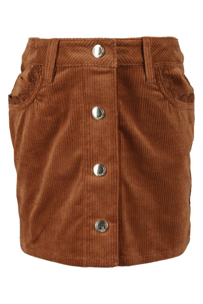 Chloé Kids Logo Embroidered Corduroy Skirt In Brown