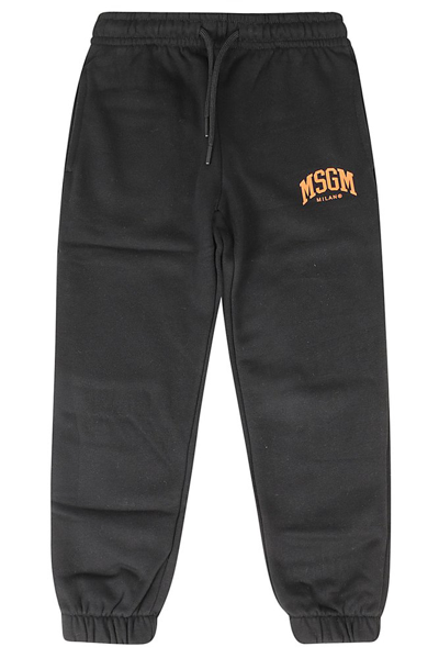 Msgm Kids Logo Printed Drawstring Pants In Black