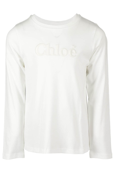 Chloé Kids Logo Embroidered Long In White