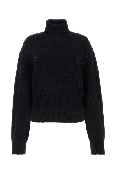 Blumarine Roll Neck Embellished Knit Sweater In Black
