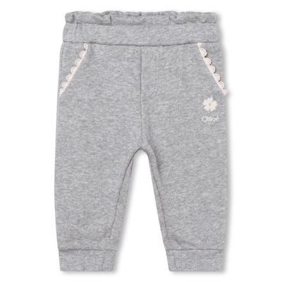 Chloé Kids Logo Embroidered Track Pants In Grey