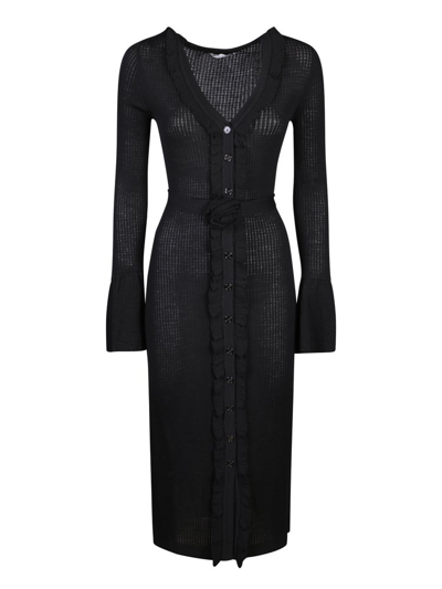 Blumarine Knitted Ruffled Chemisier Dress In Black