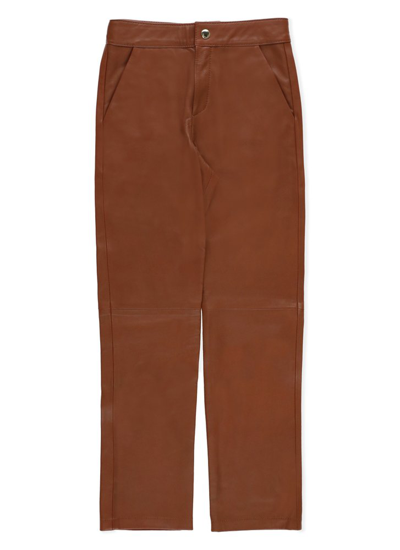 Chloé Kids' Leather Pants In Brown