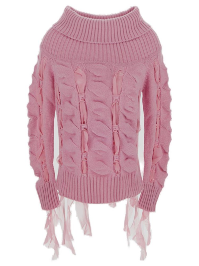 Blumarine Rushed Off-shoulder Wool Sweater In Pink