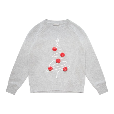 Il Gufo Christmas Tree Embroidered Sweater In Grey