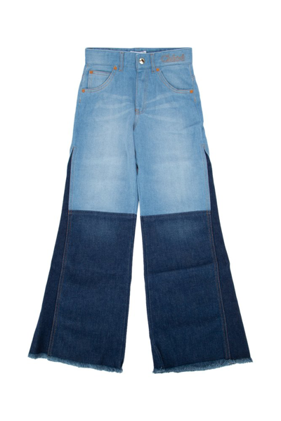 Chloé Kids' Paneled Wide-leg Jeans In Blue