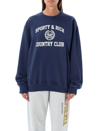 Sporty And Rich Sporty & Rich Logo Printed Crewneck Sweatshirt In Navy