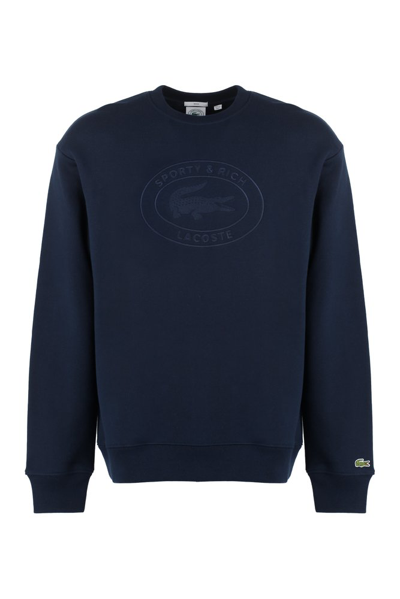 Sporty And Rich Sporty & Rich X Lacoste Logo Patch Crewneck Sweatshirt In Navy