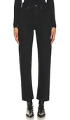 Agolde Black 90s Pinch Waist High Rise Straight Jeans In Black