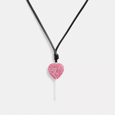 Coach The Lil Nas X Drop Heart Lollipop Necklace In Silver/pink