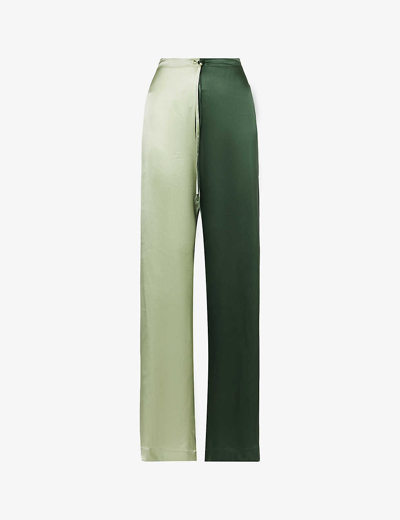Woera Womens 330 Colour-blocked Elasticated-waist Straight-leg Mid-rise Silk Trousers In Green