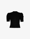 Frame Womens Noir Puffed-sleeve Ribbed-trim Cashmere Top